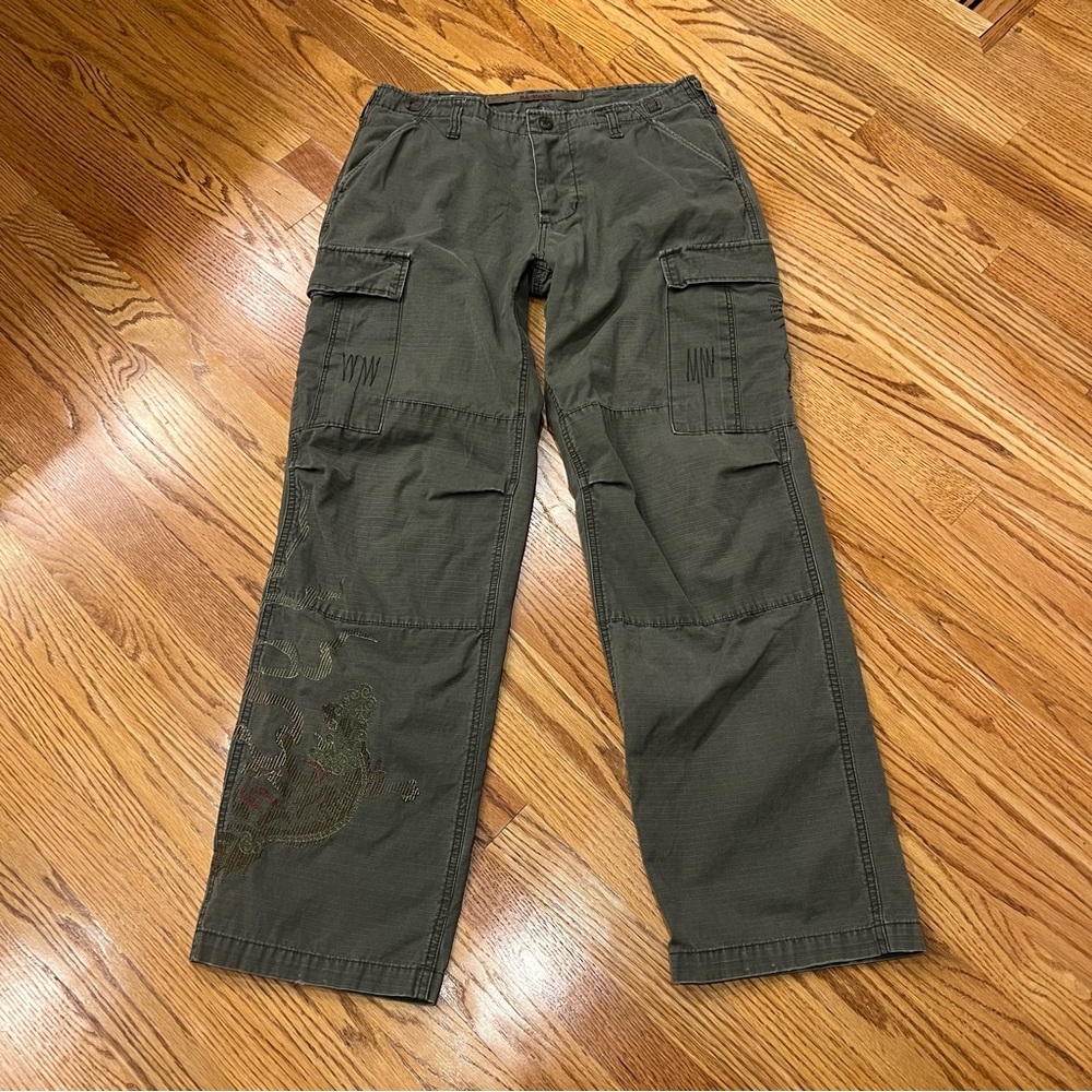 Vintage Da-Nang Cargo Pants Green Dragon Embroidered Y2K Baggy